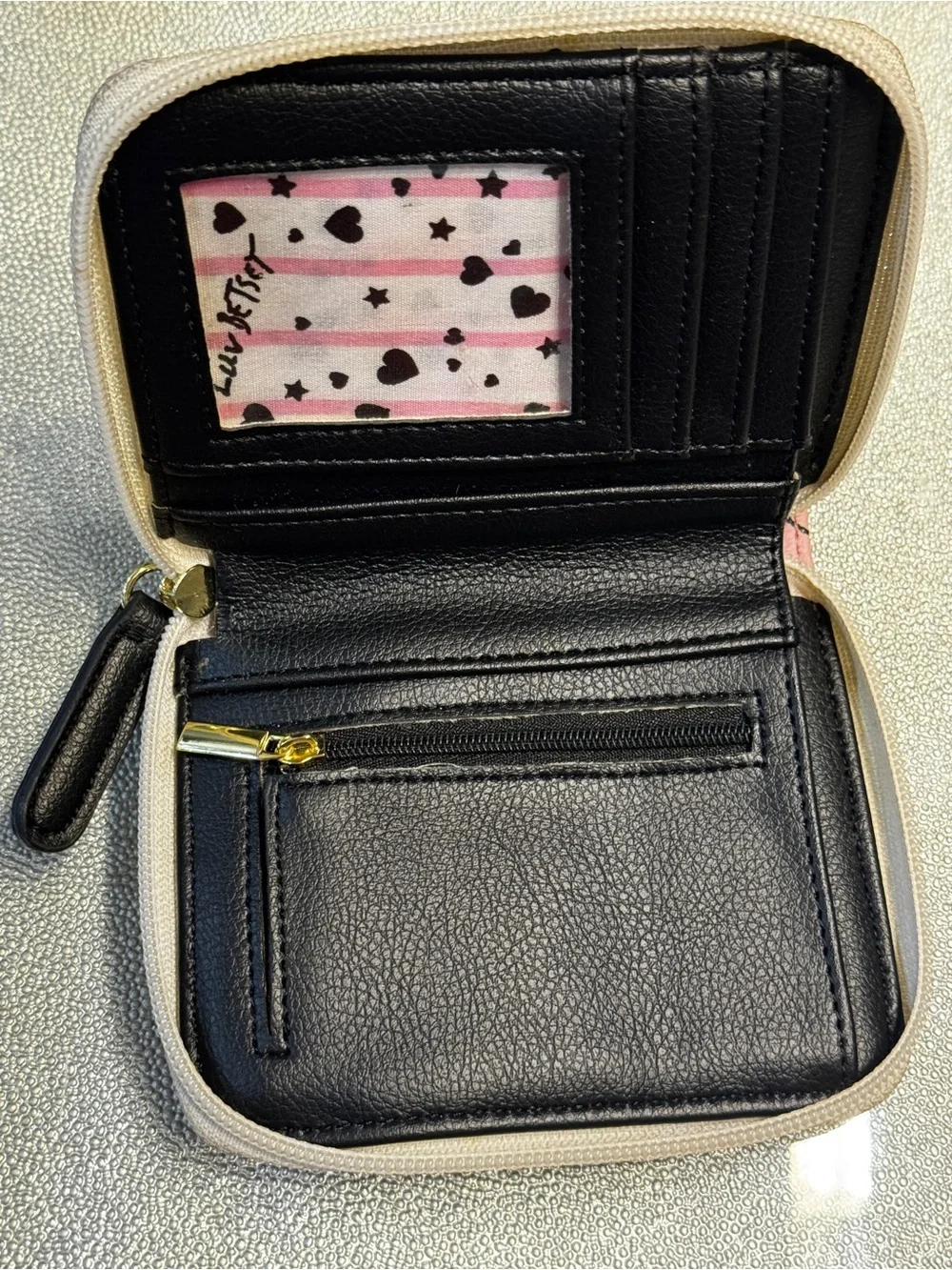 Betsey Johnson Pink Striped Cat-Face Zip Wallet